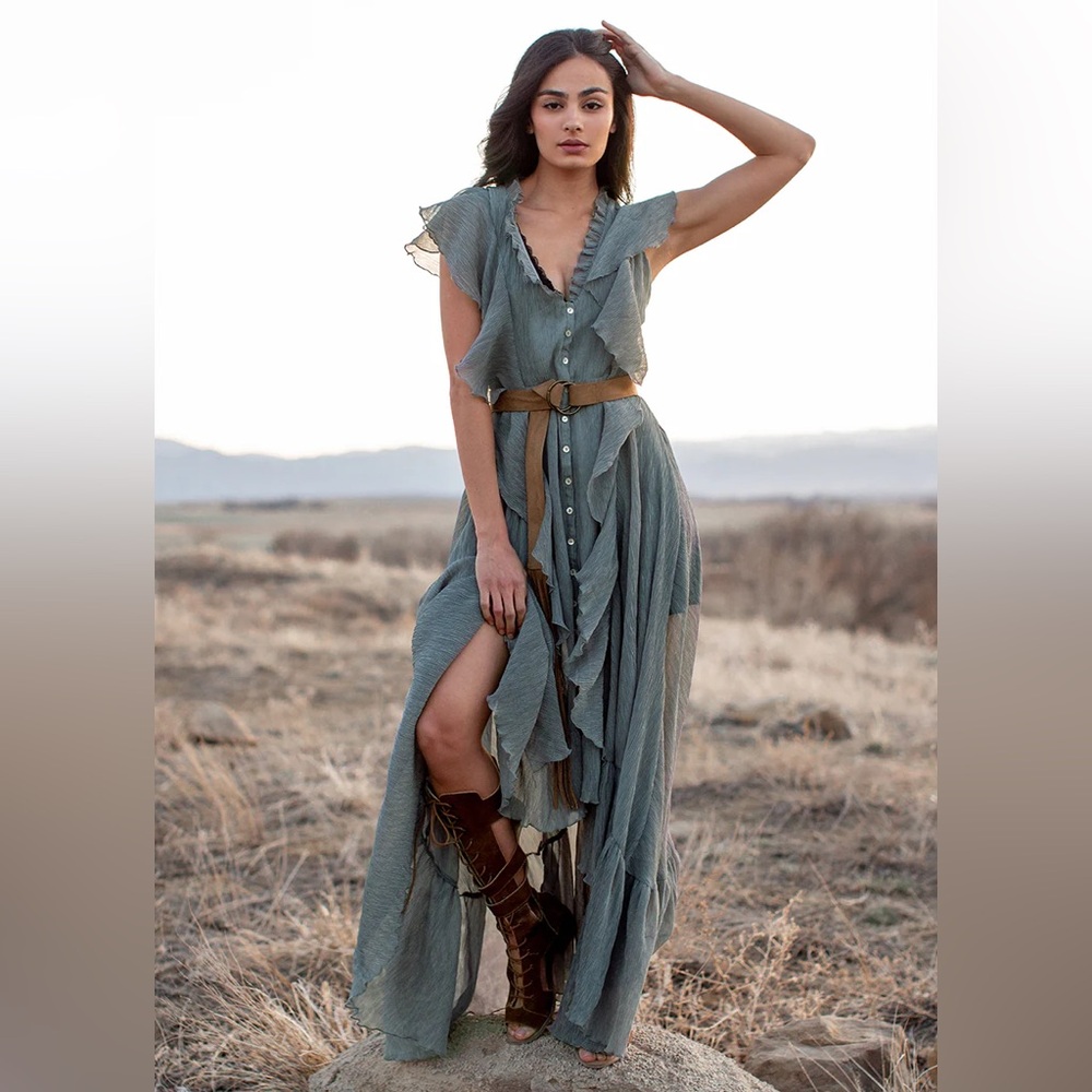 NEW with tags, Joyfolie Cass Dress in Island Sage Boho Maxi Dress (Size L)